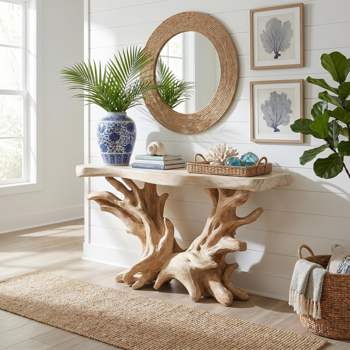 Coastal Rustic Organic Console Table Living Room And Bedroom SINLSACS428