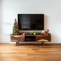 Mid-Century Wooden TV Cabinet, Modern Low Profile Media Console, Solid Timber Television Credenza for Living Room