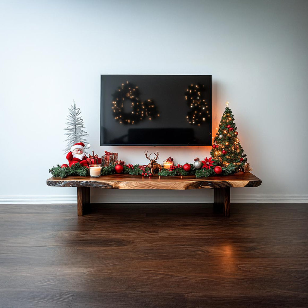 Rustic Solid Wood TV Stand, Live Edge Media Console Cabinet for Living Room Entertainment Center