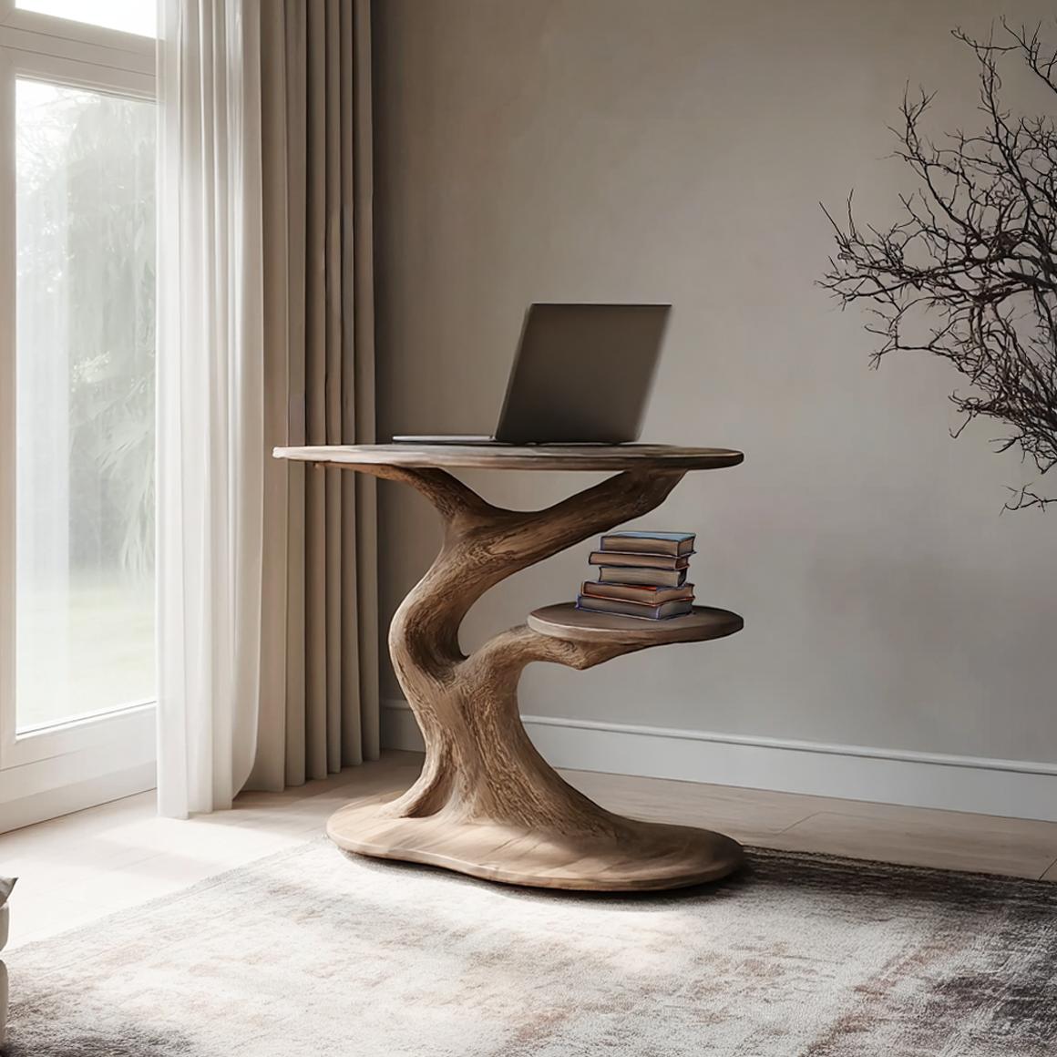 Rustic Wood End Table, Compact Accent Side Table for Home Office & Reading Nook, Handcrafted Small Coffee Table Wood