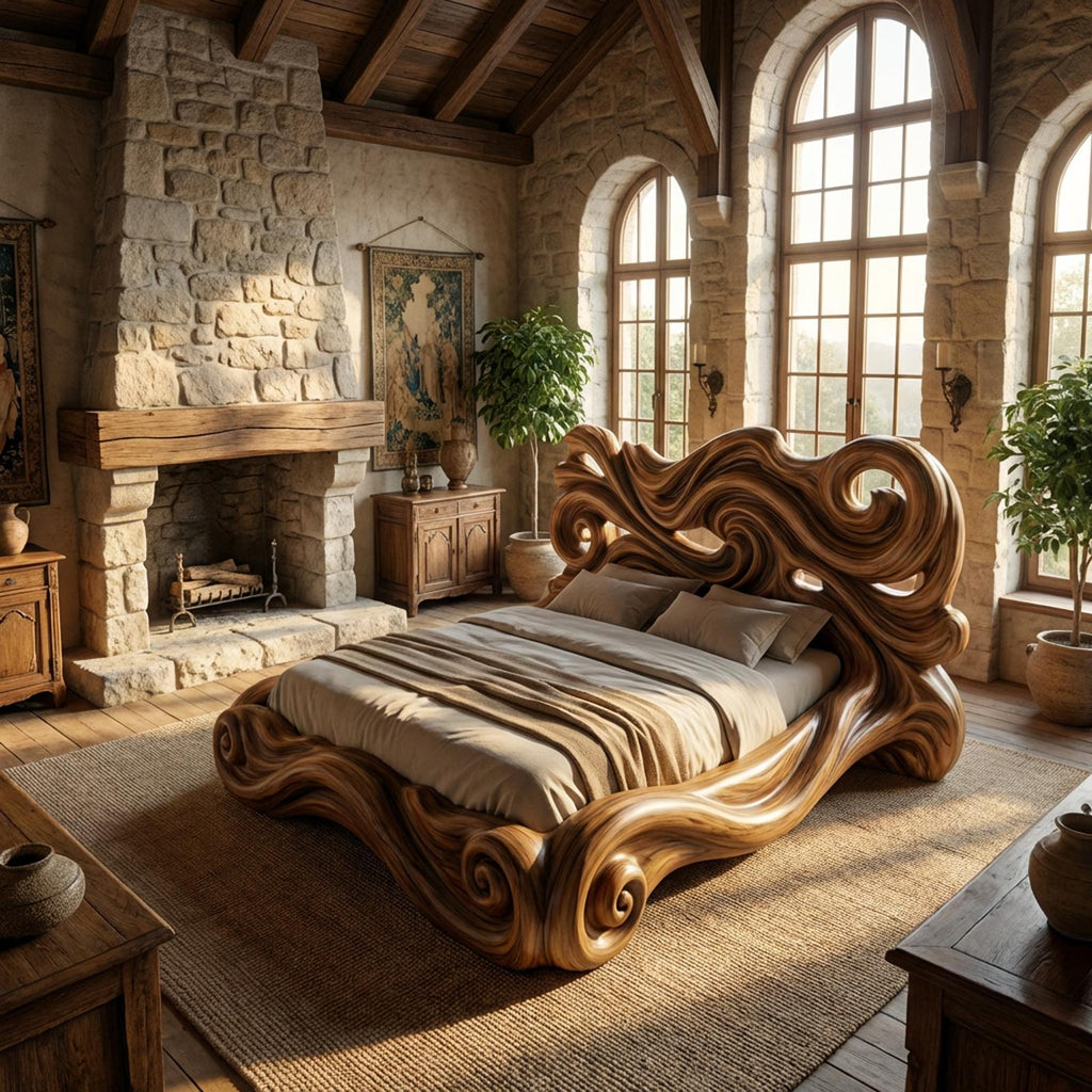 Rustic Sculptural Bed Frame For Bedroom Or Master Bedroom