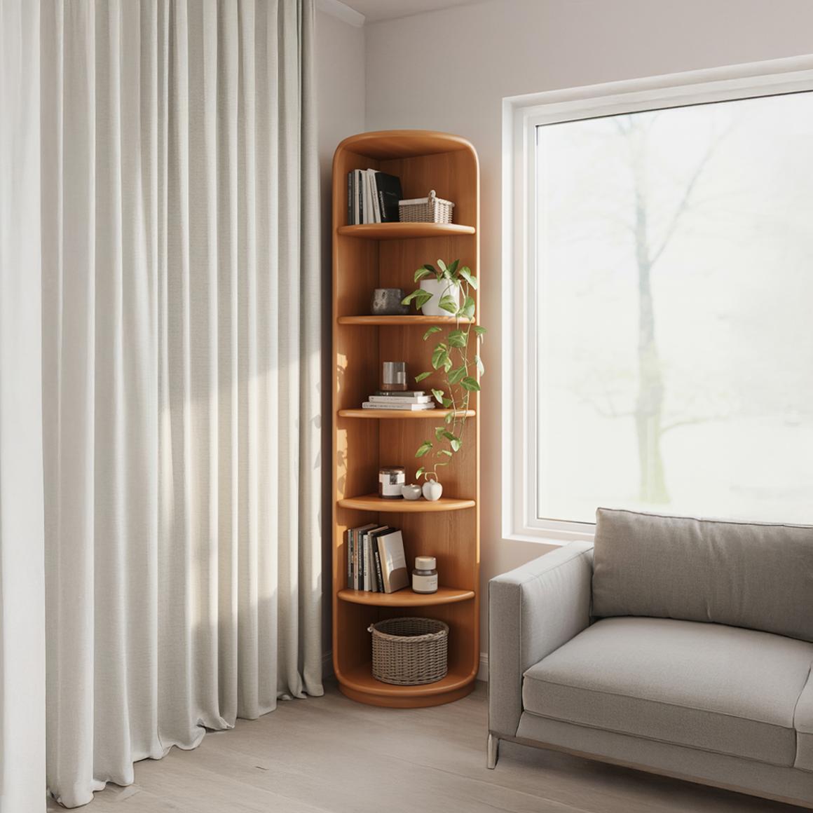Scandinavian Wooden Corner Bookshelf Living Room Or Bedroom