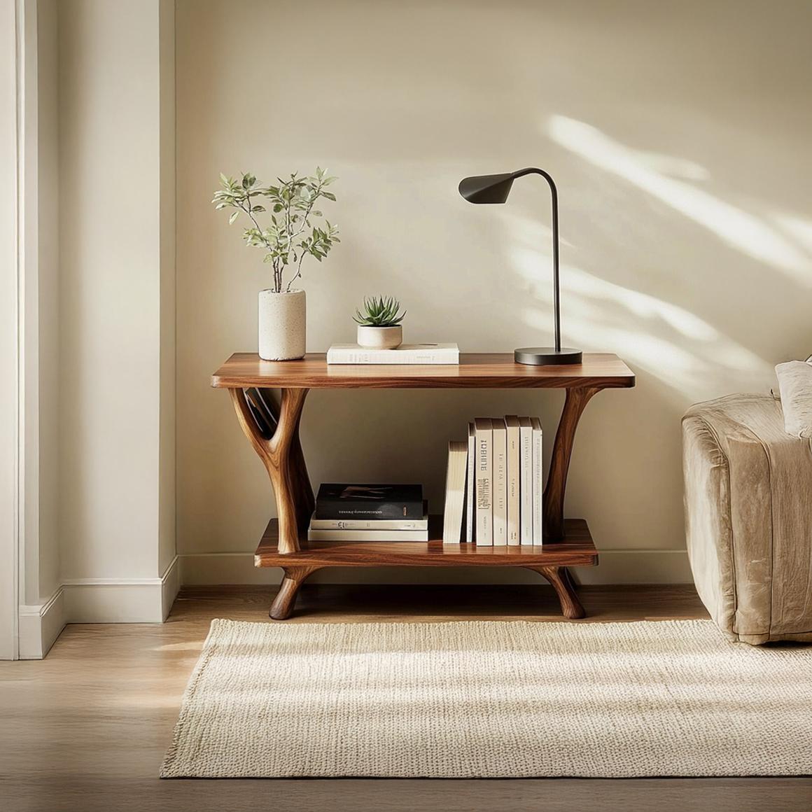Mid-Century Modern Side Table, Solid Wood End Table for Living Room Sofa & Accent Nightstand, Handcrafted Wooden Furniture