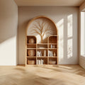 Scandinavian Rustic Tree Accent Storage Cabinet, Modern Wooden Bookcase & Office Credenza Sideboard