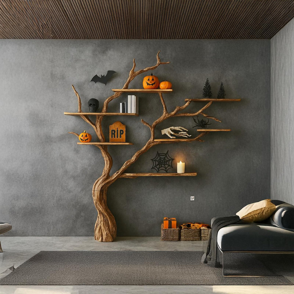 Midcentury Tree Bookshelf Living Room Halloween