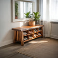 Rustic Live Edge Wood Shoe Bench, Handcrafted Slab Entryway Shoe Storage Organizer for Hallway & Mudroom