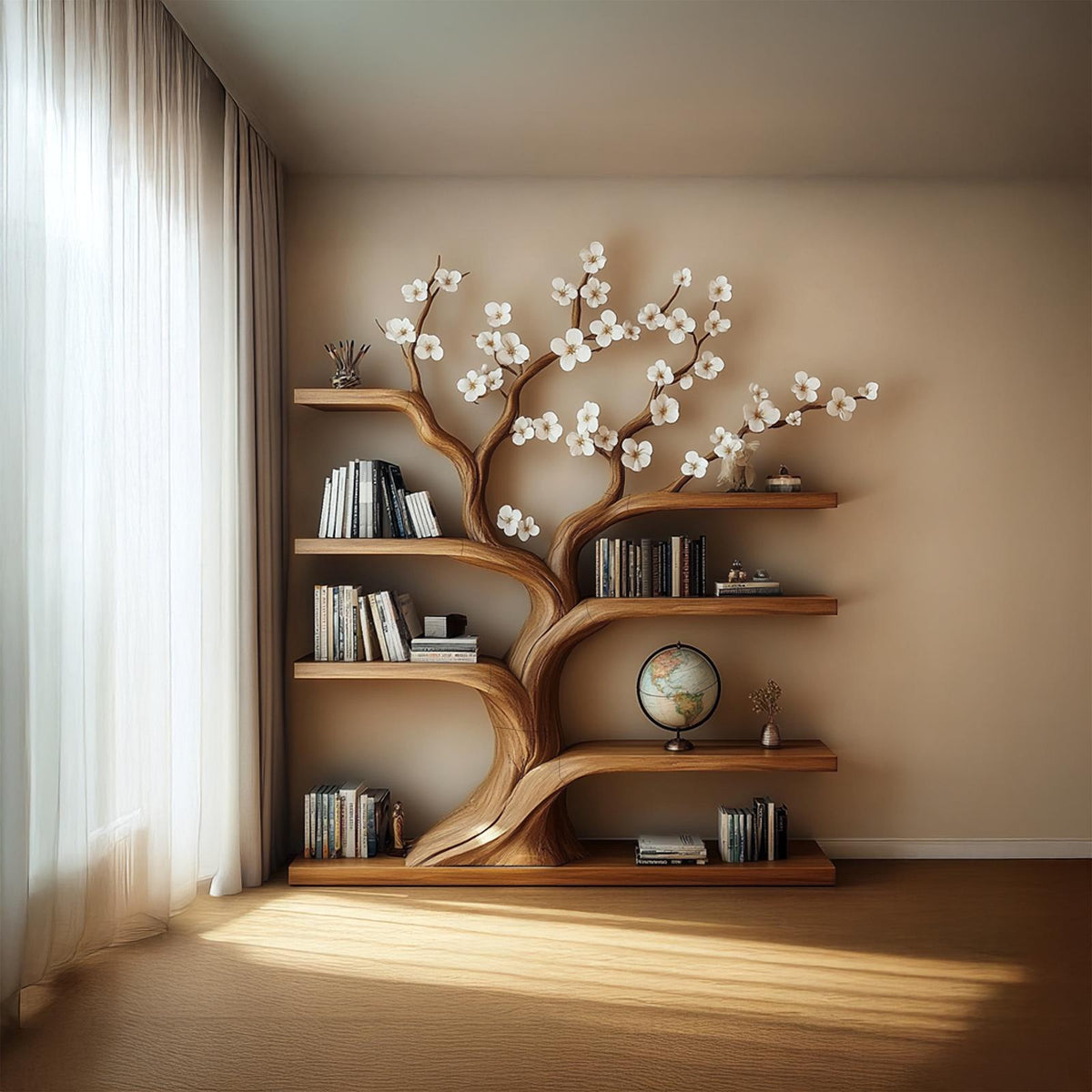 Rustic Tree Bookshelf Living Room Artistic Display