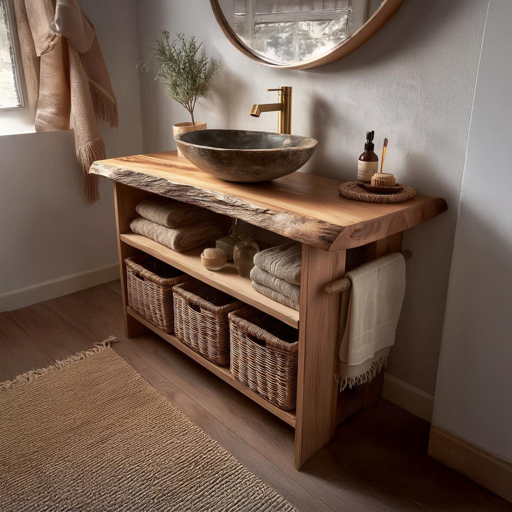 Rustic Bathroom Vanity Console Open Storage
