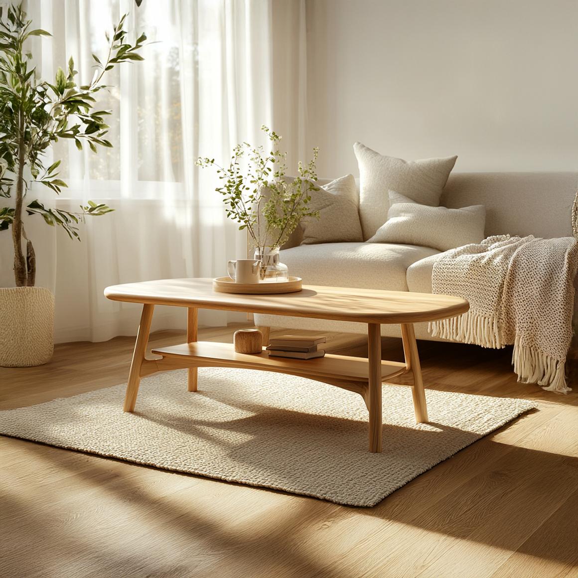 Scandinavian Soft Edge Coffee Table, Mid Century Modern Solid Wood Minimalist Oval Centerpiece for Living Room, Lounge