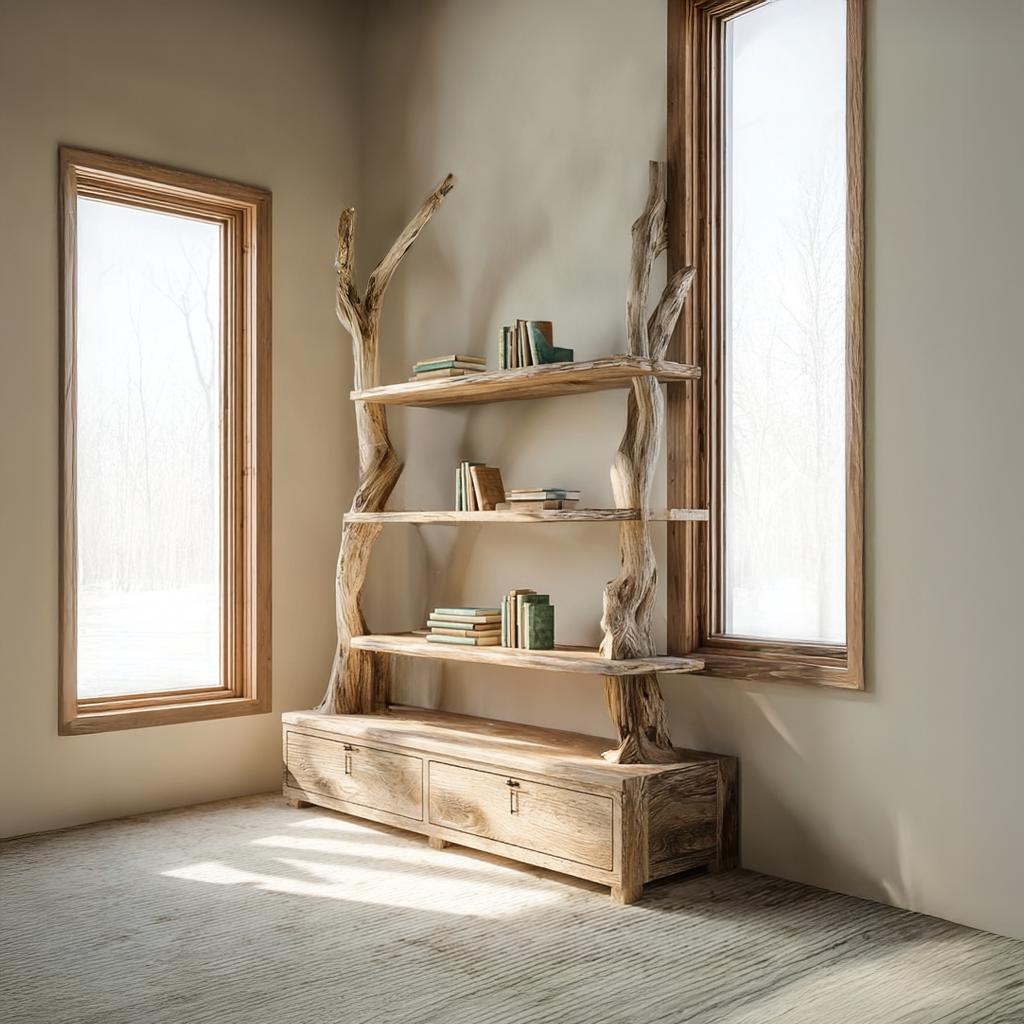 Rustic Tree Shelf Cabinet Bedroom