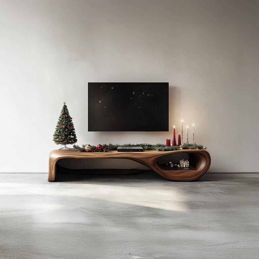 Rustic TV Stand Console Living Room Christmas Decor