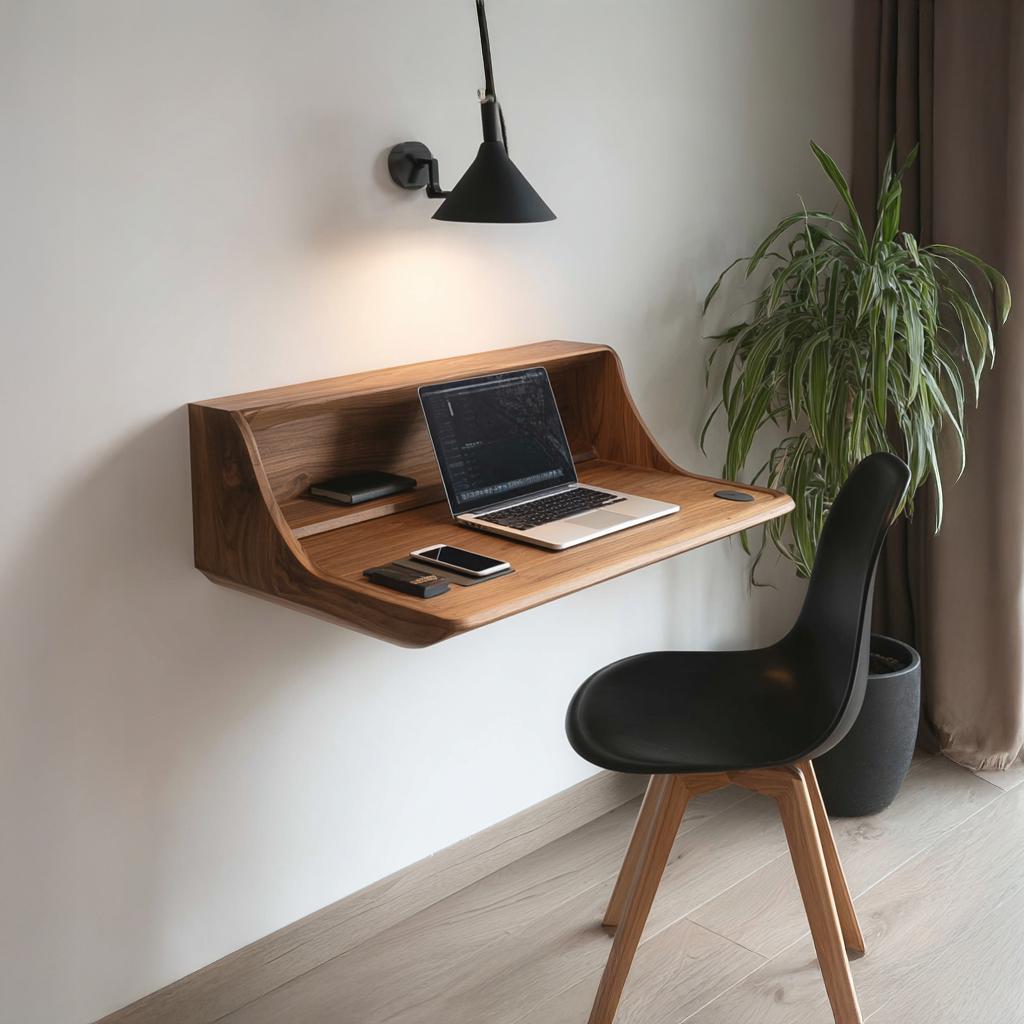 Wall Mounted Desk Solid Wood Live Edge Minimal Gift