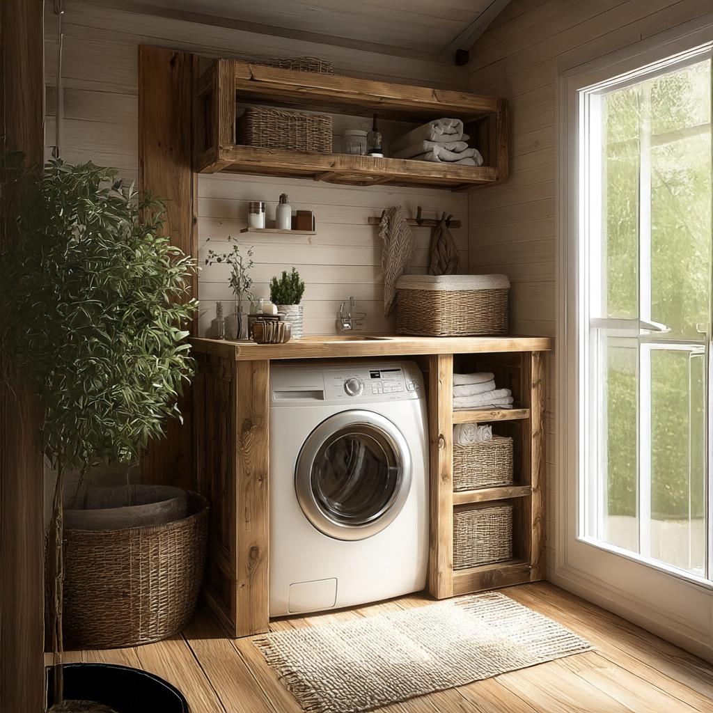 Laundry Nook Shelf Solid Wood Rustic Style Gift