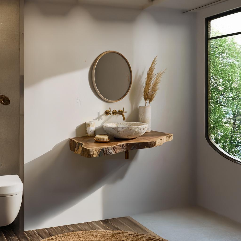 Rustic Floating Shelf, Solid Wood Bathroom Vanity Countertop, Single Sink Washroom Console Support Shelf