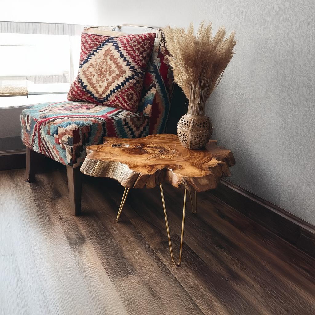 Rustic Live Edge Wood End Table, Handcrafted Natural Log Side Table for Living Room Sofa & Bedroom Nightstand