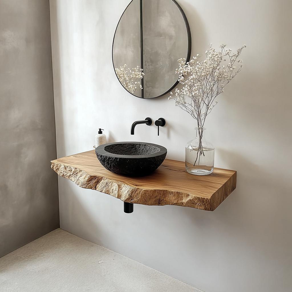 Rustic Solid Wood Vanity, Bathroom Single Sink Countertop Console Table, Washroom Wood Washstand Shelf