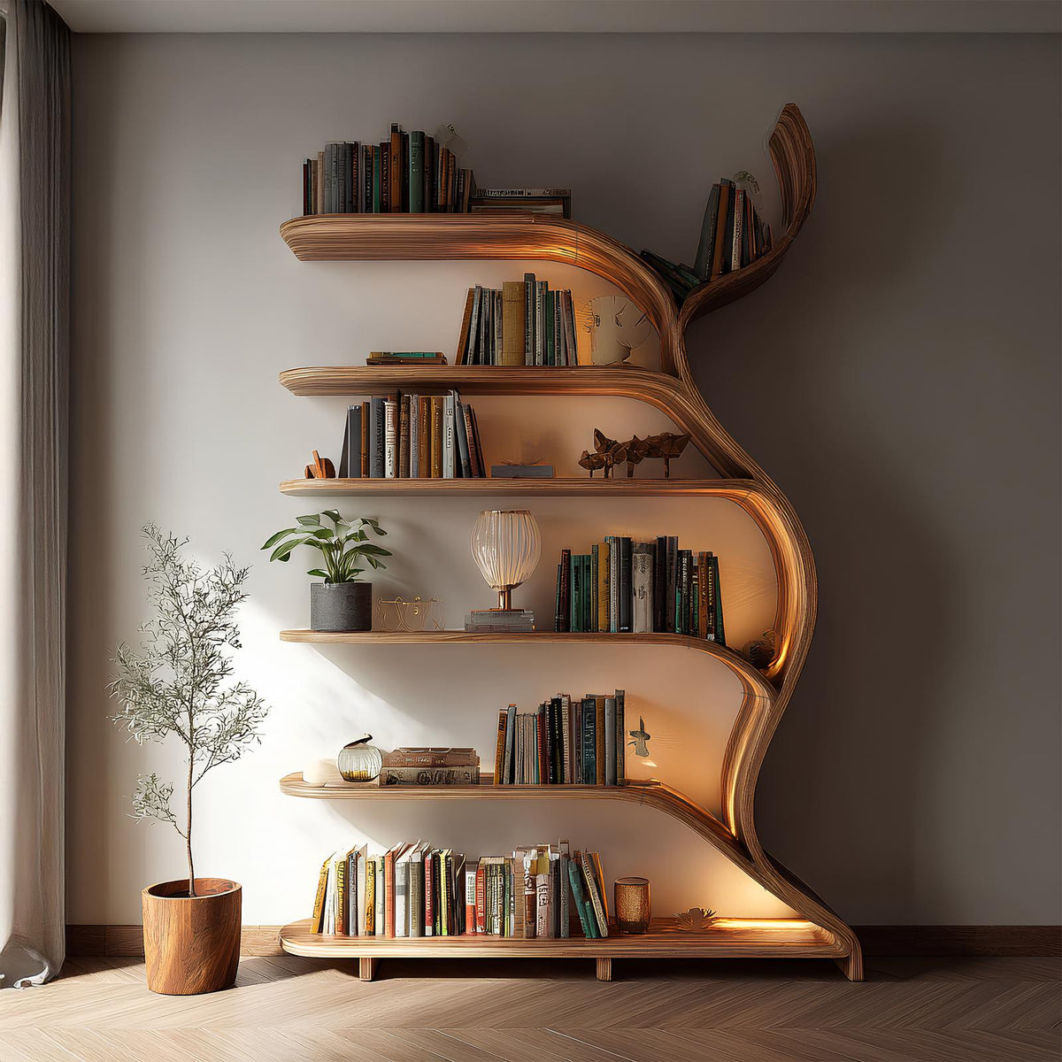 Tree Branch Bookshelf Solid Wood Farmhouse Wall Gift