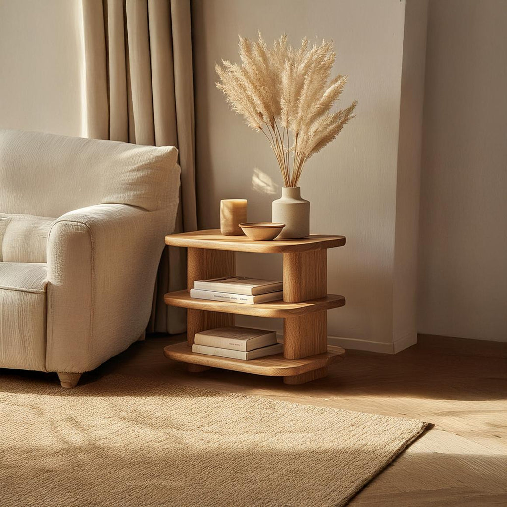 Mid Century Modern Storage Side Table, Handcrafted Wood End Table & Bedside Nightstand for Bedroom, Living Room