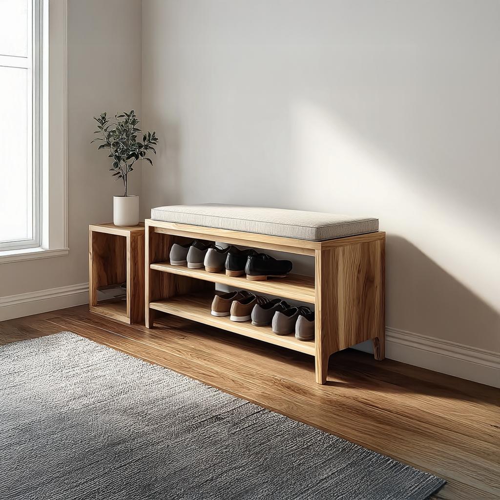 Midcentury Shoe Rack Bench Entryway Storage
