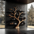 Rustic Wide Tree Bookshelf, Solid Wood Multi-Tier Floating Wall Bookcase for Home Office, Living Room Display & Storage