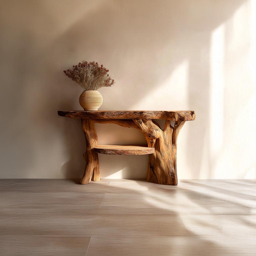 Rustic Organic Solid Wood Console Table, Entryway Accent Sofa Table, Handcrafted, Model