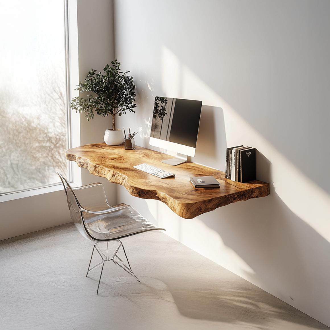 Rustic Live Edge Floating Desk Office Or Bedroom