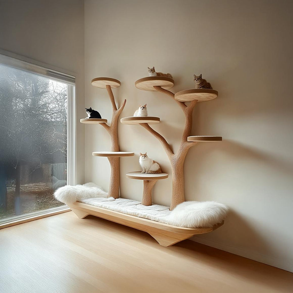 Rustic Cat Tree Play Furniture With Bench Living Room