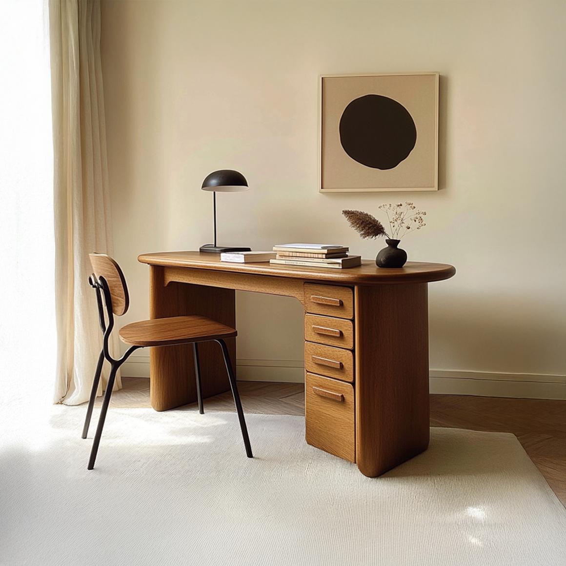 Mid Century Modern Writing Desk, Solid Wood Computer Study Table, Soft Minimalist Desk for Home Office & Workroom