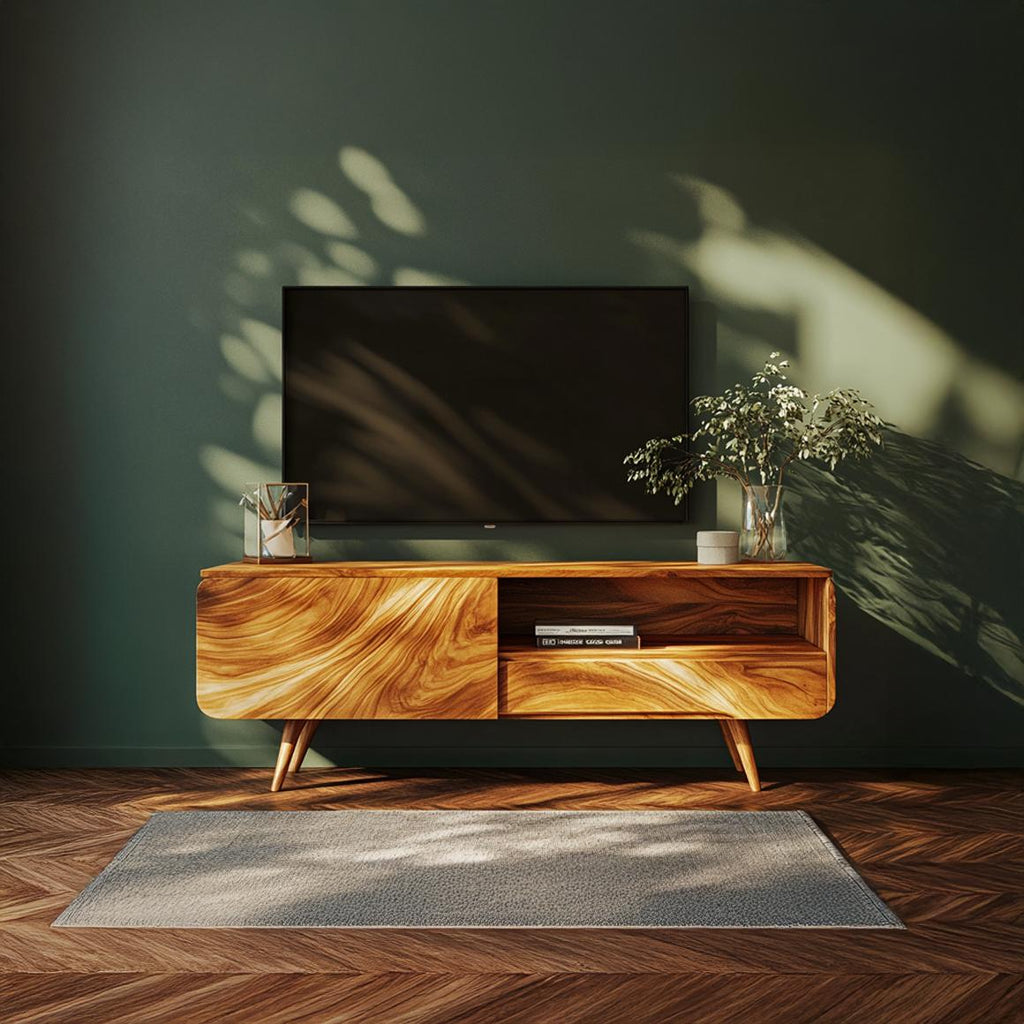 Organic Modern Sculpted Wood TV Cabinet, Luxury Media Console & Entertainment Center for Living Room, Model