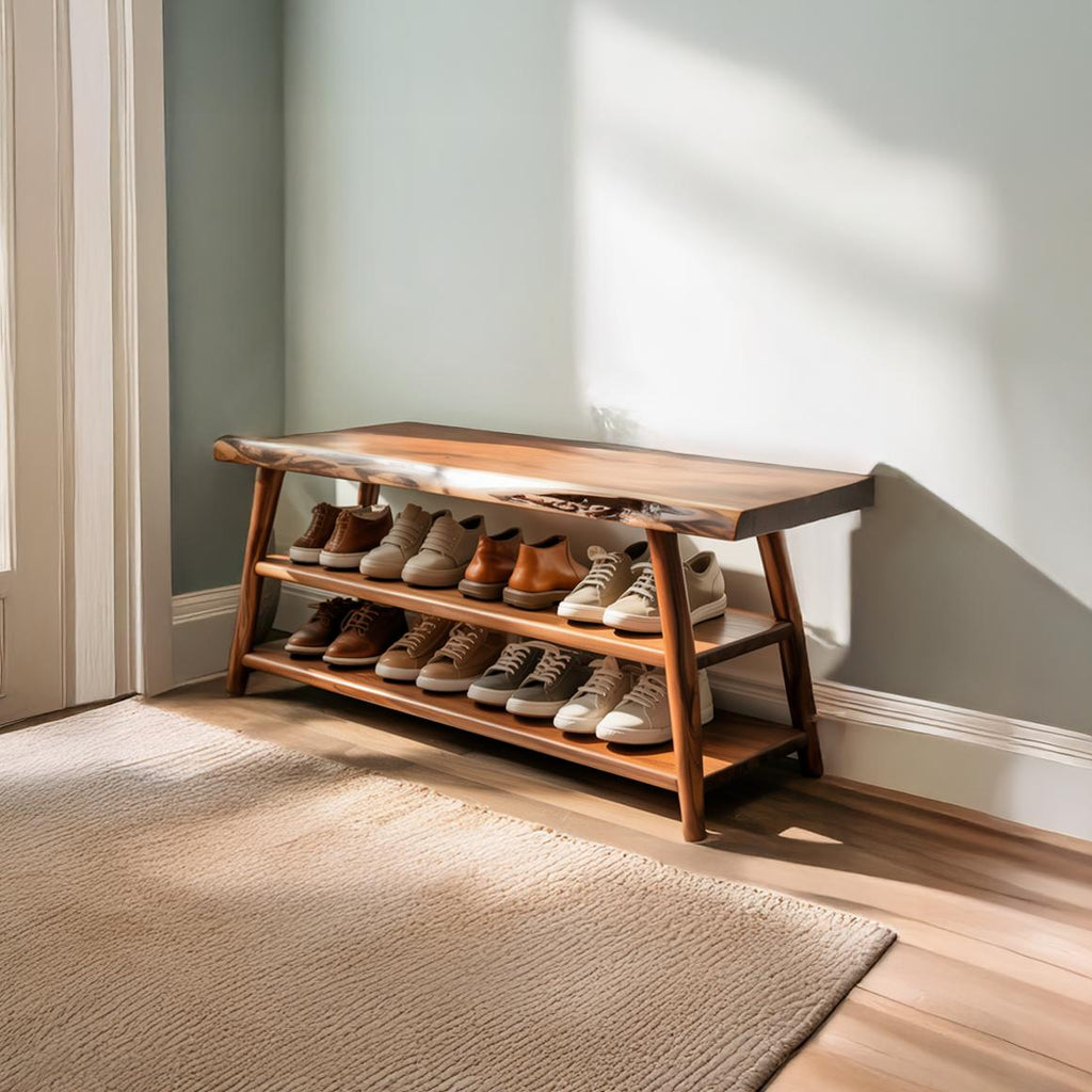 Curved Modern Wood Shoe Rack, Multi-Tier Storage Organizer Bench for Entryway, Hallway & Living Room Decor
