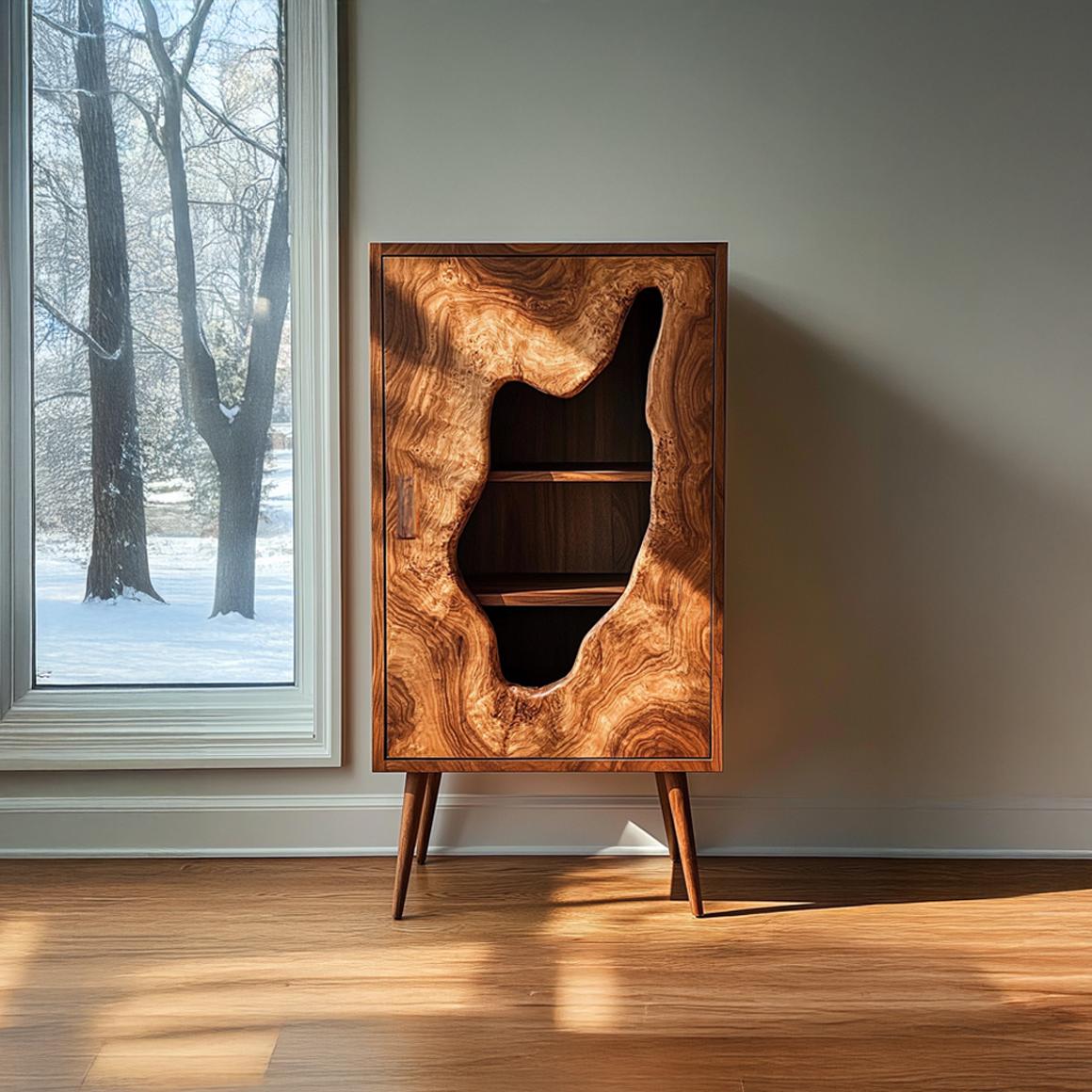 Spry Interior Mid Century Modern Curved Door Wood Cabinet, Arch Entryway Sideboard & Living Room Accent Credenza, Model SINLSASC245