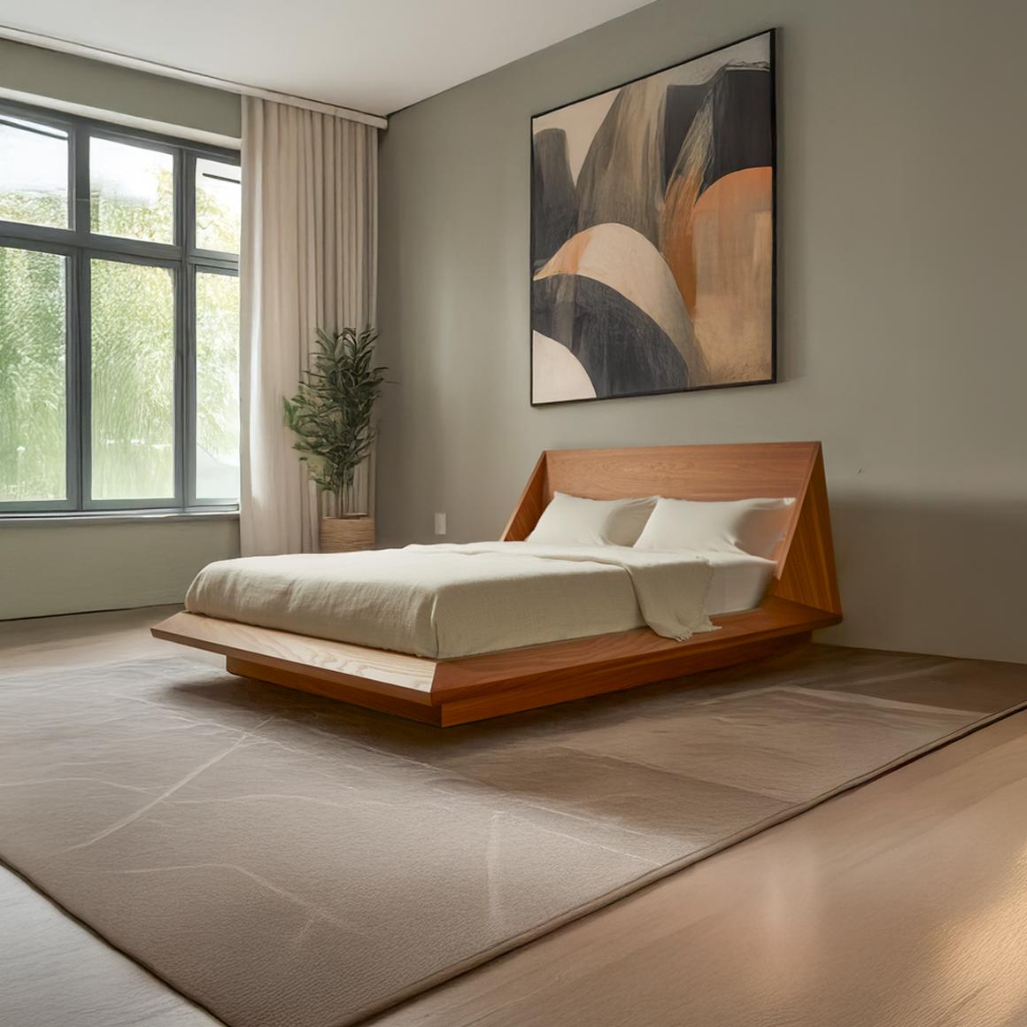 Spry Interior Mid-Century Modern Low Profile Platform Bed, Solid Wood Platform Bed Frame, Minimalist Bedroom Furniture SINLSAWB62