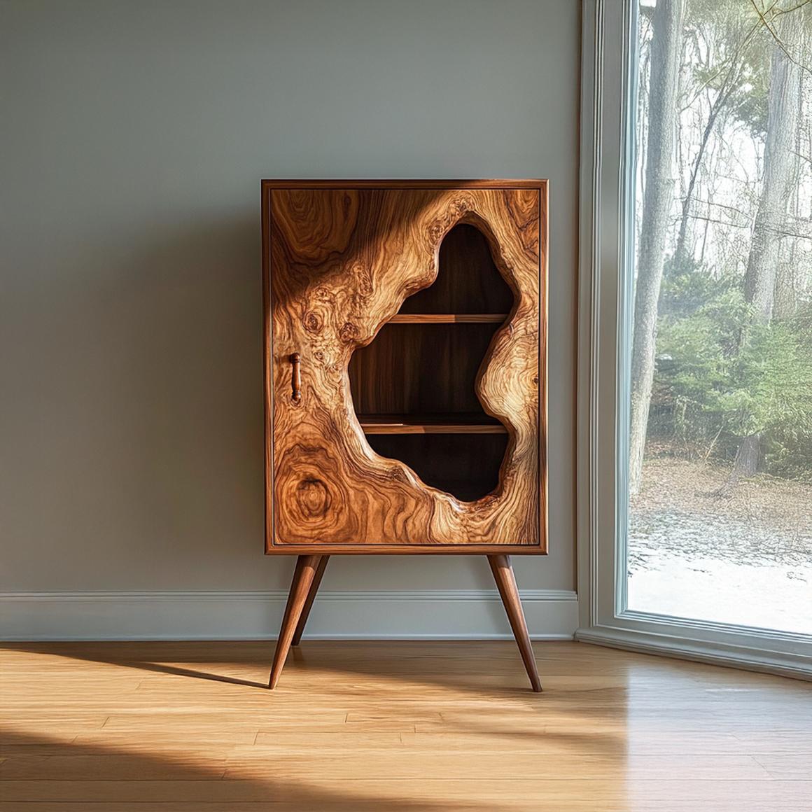 Spry Interior Mid Century Modern Artistic Wood Cabinet, Unique Geometric Accent Sideboard for Living Room & Study, Model SINLSASC246