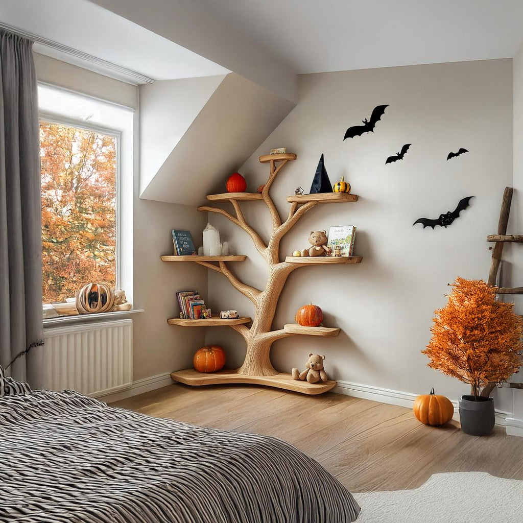 Kids Tree Bookshelf, Wooden Tree-Shaped Bookcase for Nursery & Bedroom, Playroom Toy Organizer Wall Bookshelf