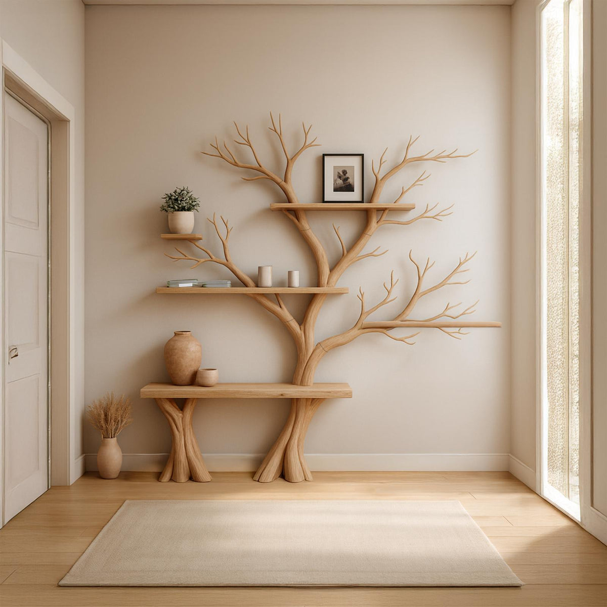Rustic Artistic Tree Wall Bookcase Bedroom
