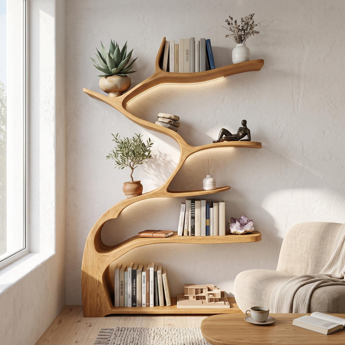 Tree Bookshelf Wooden Live Edge Rustic Farmhouse Gift