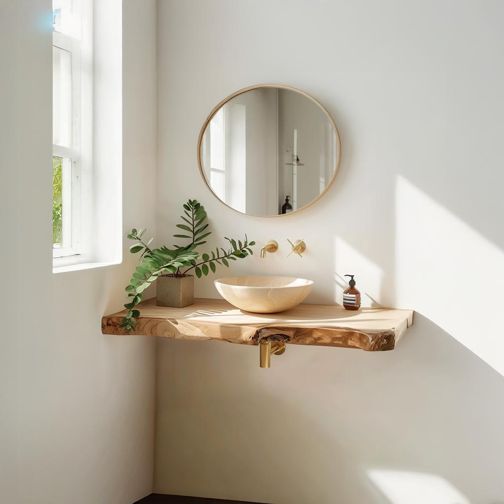 Rustic Floating Shelf Washstand, Solid Wood Bathroom Vanity, Single Sink Washroom Countertop Support Shelf