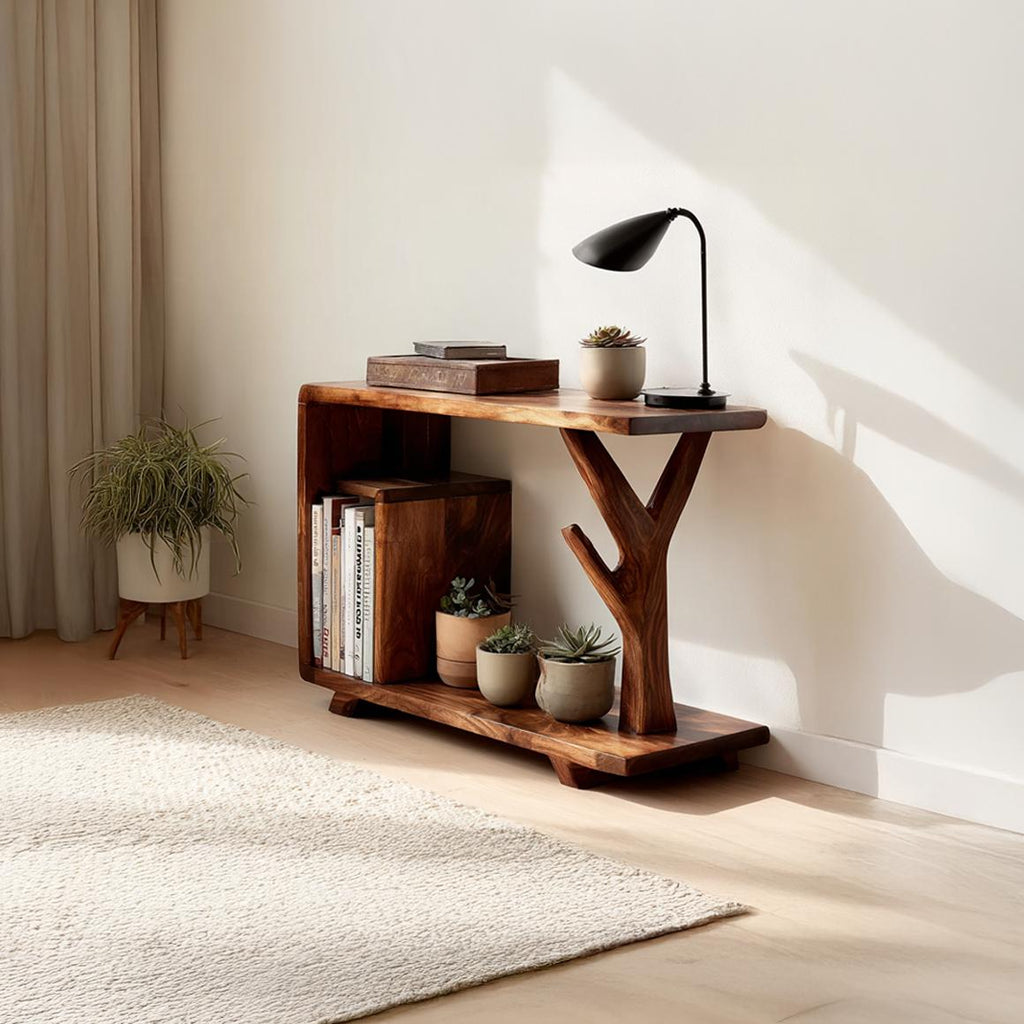 Free Standing Rustic Wood End Table, Bedside Nightstand for Guest Room, Natural Edge Accent Side Table, Handcrafted