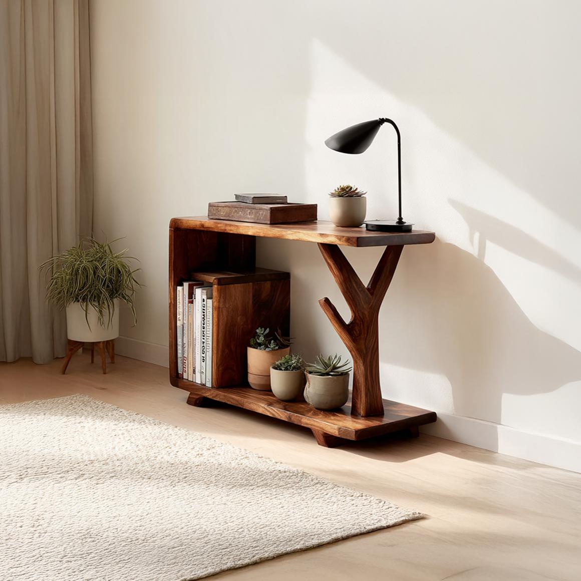 Free Standing Rustic Wood End Table, Bedside Nightstand for Guest Room, Natural Edge Accent Side Table, Handcrafted