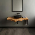 Rustic Floating Shelf, Solid Wood Bathroom Vanity Countertop, Washroom Single Sink Console Support Shelf