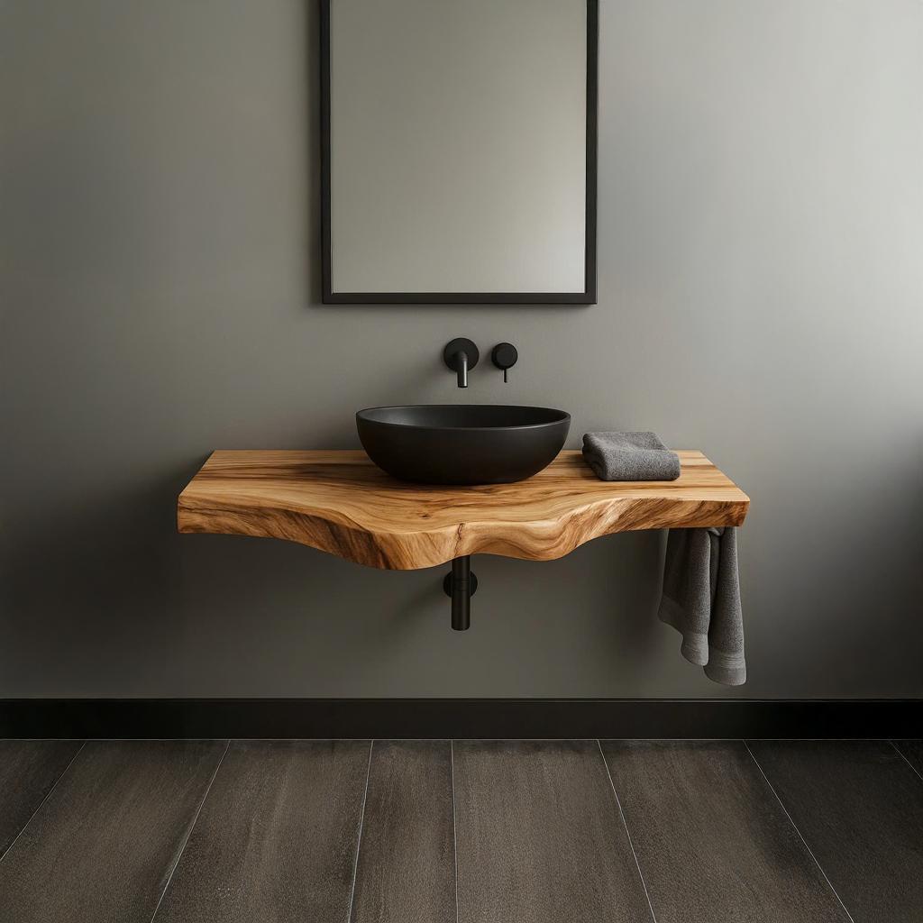 Rustic Floating Shelf, Solid Wood Bathroom Vanity Countertop, Washroom Single Sink Console Support Shelf