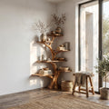 Spry Interior Rustic Corner Tree Bookshelf, Solid Wood Wall Mounted Bookcase & Decorative Hanging Corner Display for Living Room Decor - SINLSATB309