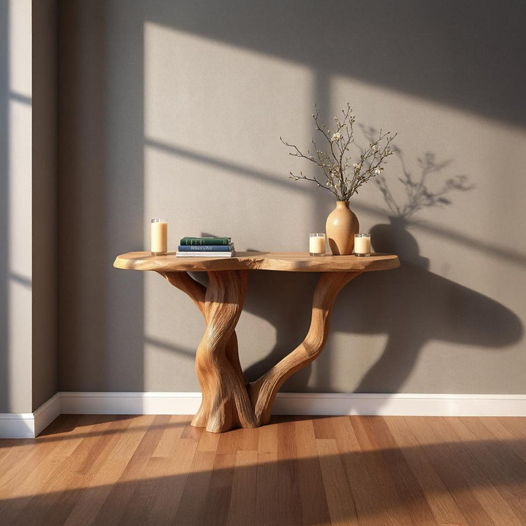 Spry Interior Rustic Tree Branch Console Table, Solid Wood Live Edge Entryway Accent Table, Natural Wood Living Room Furniture, SINLSACS268
