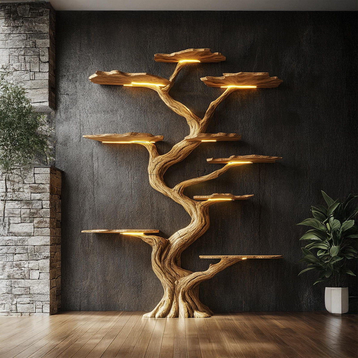 Handmade Tree Bookshelf Wood Rustic Modern Natural Style Decor Gift