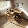 Warm Minimalist Writing Corner Desk, L-Shape Solid Wood Computer Table for Studio, Reading Room & Work Space