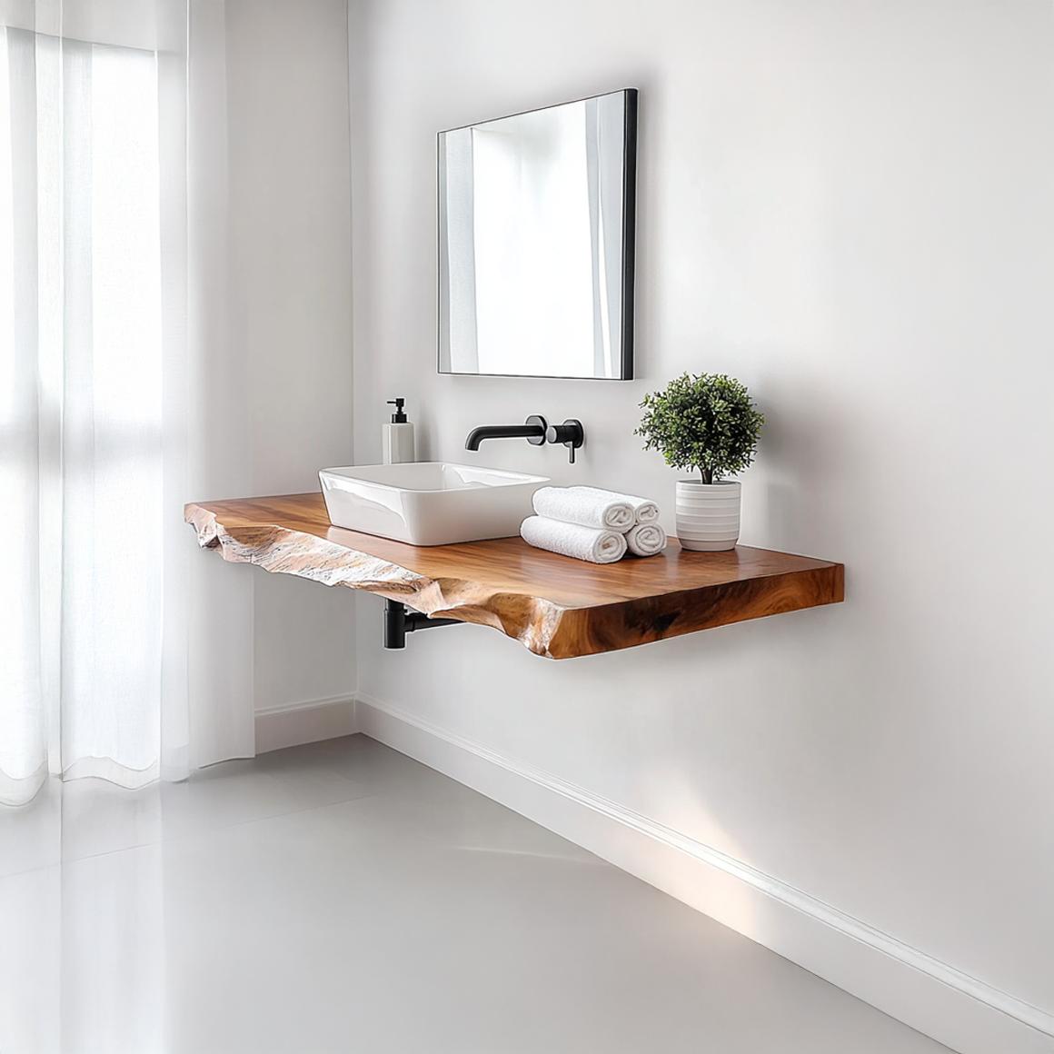 Spry Interior Floating Bathroom Vanity Shelf, Rustic Handcrafted Solid Wood Single Washstand, Wall Mounted Farmhouse Bathroom Storage SINLSABRV229