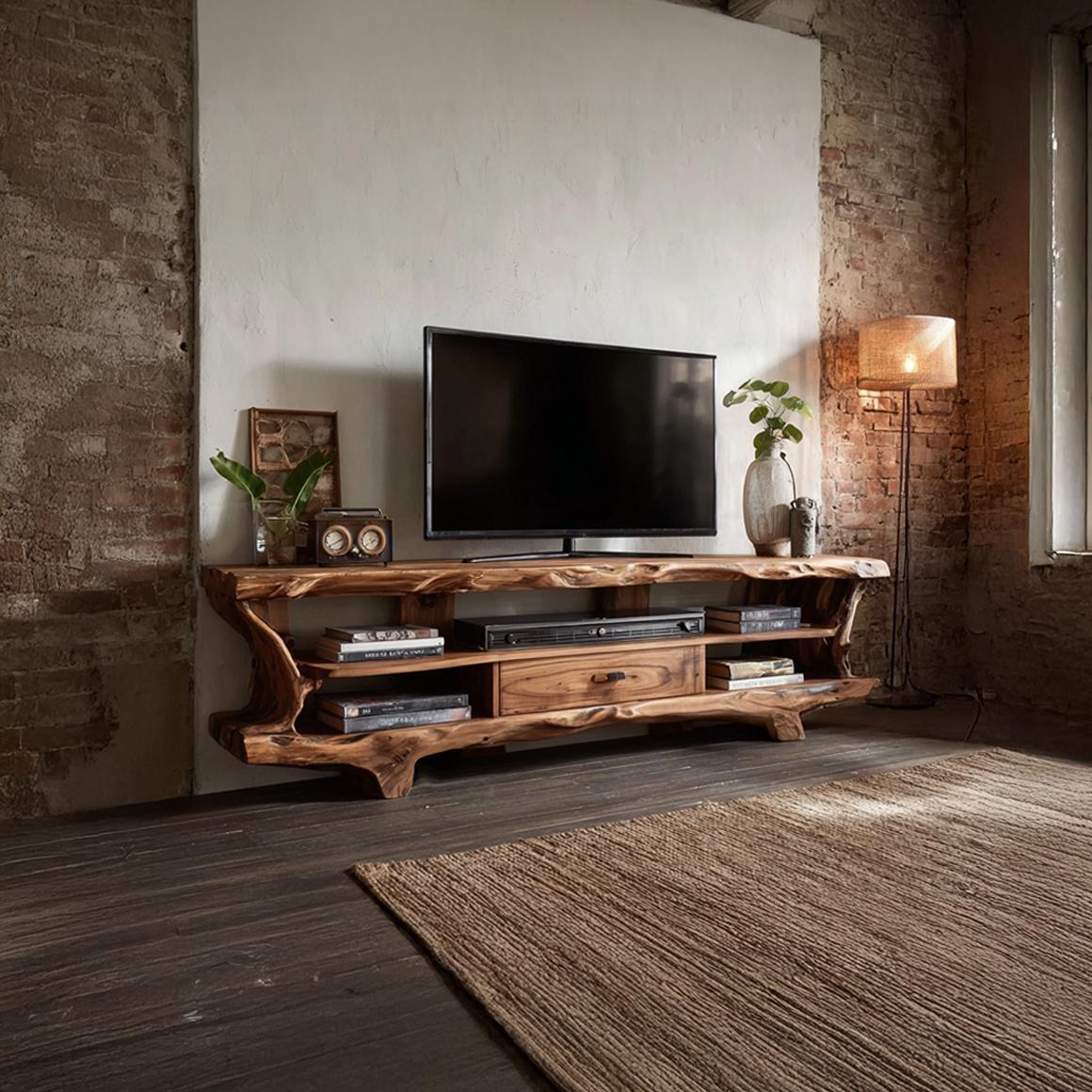 Rustic Solid Wood TV Stand Cabinet, Reclaimed Timber Media Console Credenza, TV Table for Living Room Furniture
