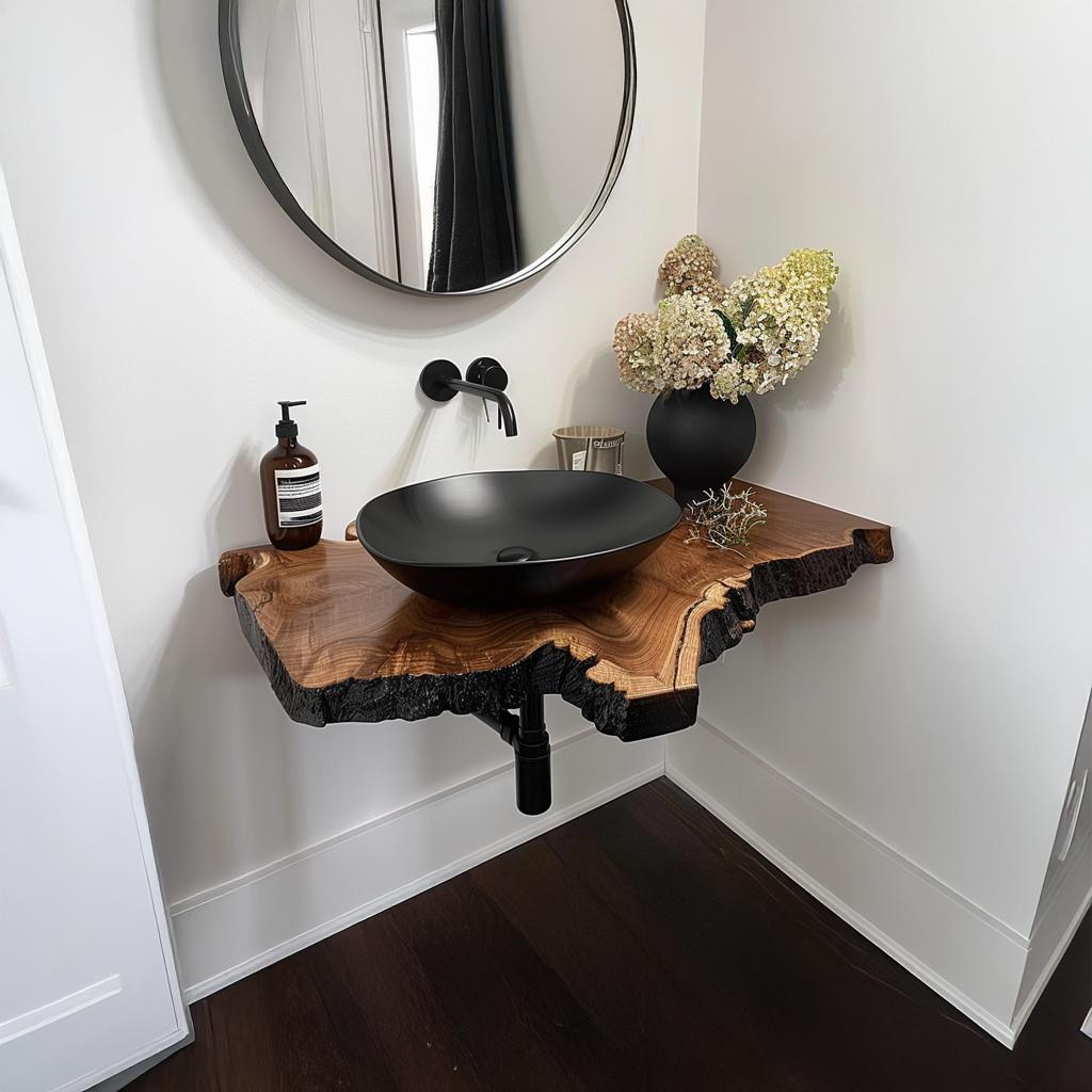 Rustic Floating Vanity, Solid Wood Bathroom Single Sink Countertop, Wall Mounted Washroom Console Shelf