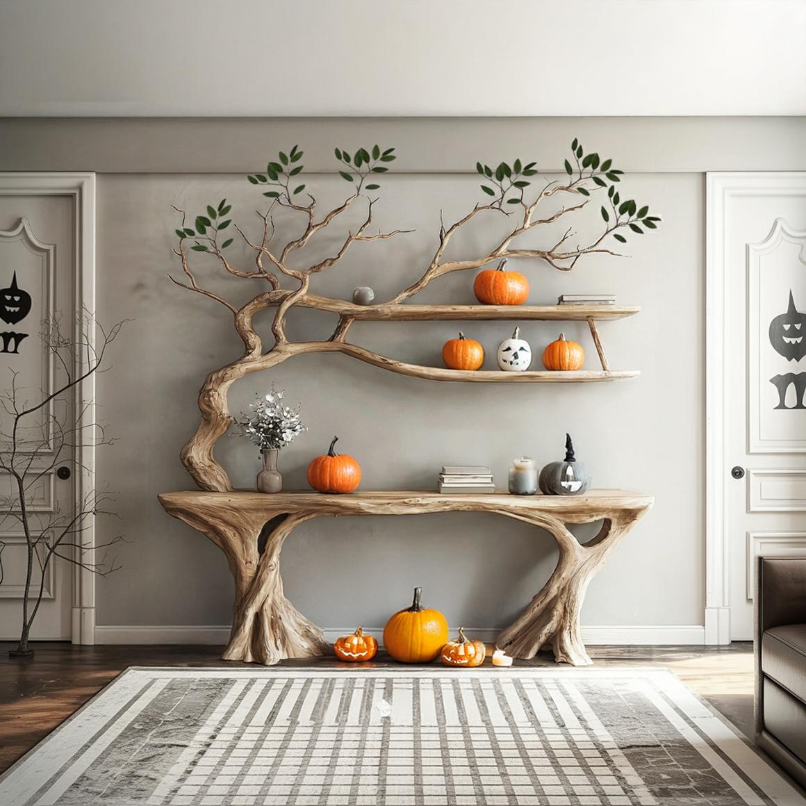 Rustic Tree Console Table, Handcrafted Wood Branch Entryway Table, Spooky Gothic Accent Hallway Sofa Furniture