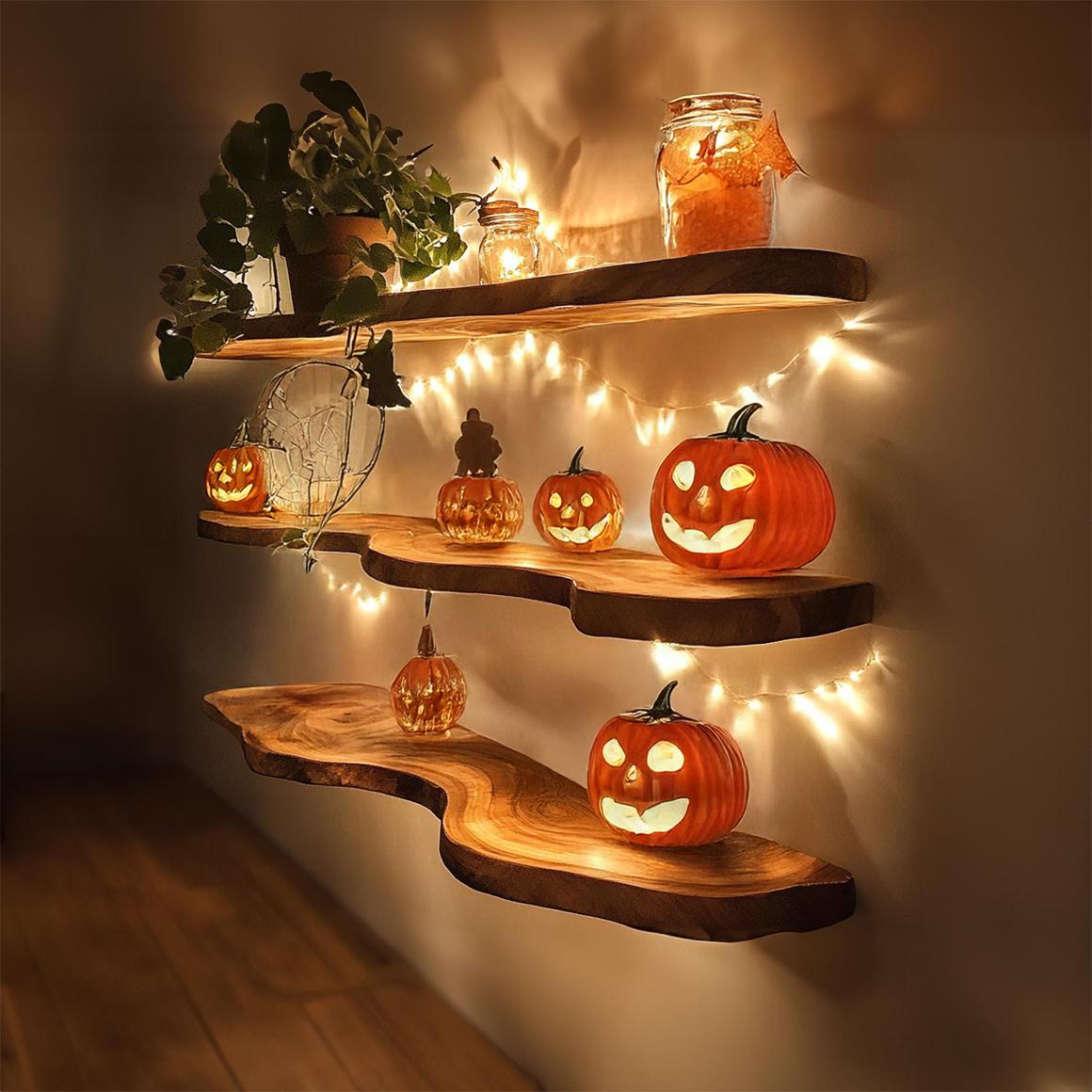 Mid-Century Floating Shelf, Wooden Tree Branch Wall Mounted Shelf, Spooky Gothic Bedroom wall Decor Organizer